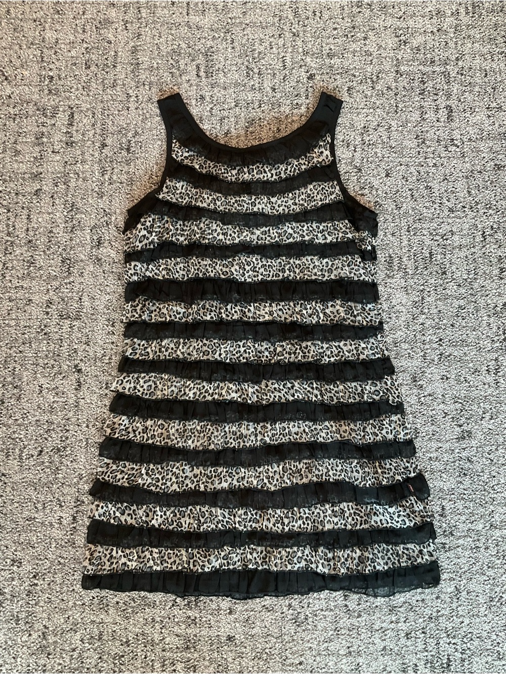 Black and Grey Leopard Ruffle Sleeveless Top - Small - NWOT